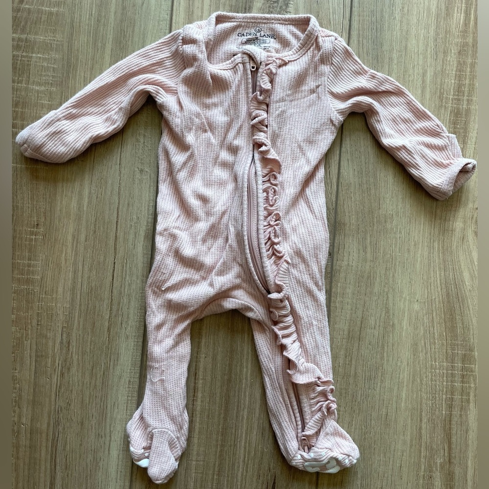 Caden Lane newborn waffle bamboo ruffle footie